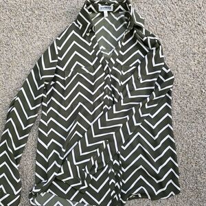 Express Olive and White Chevron Button Down Shirt